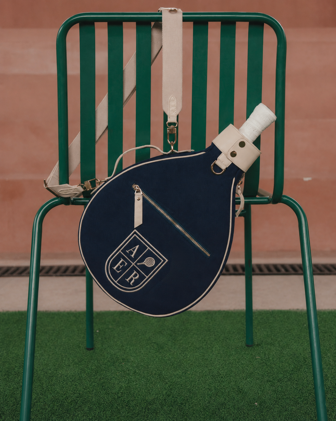Blue Canvas & White Leather Padel Racket Cover