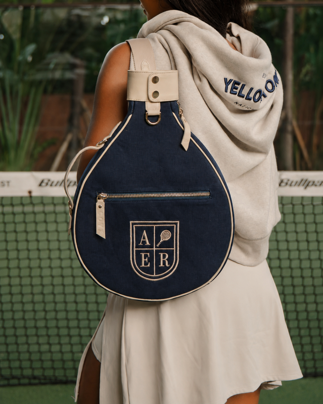 Blue Canvas & White Leather Padel Racket Cover