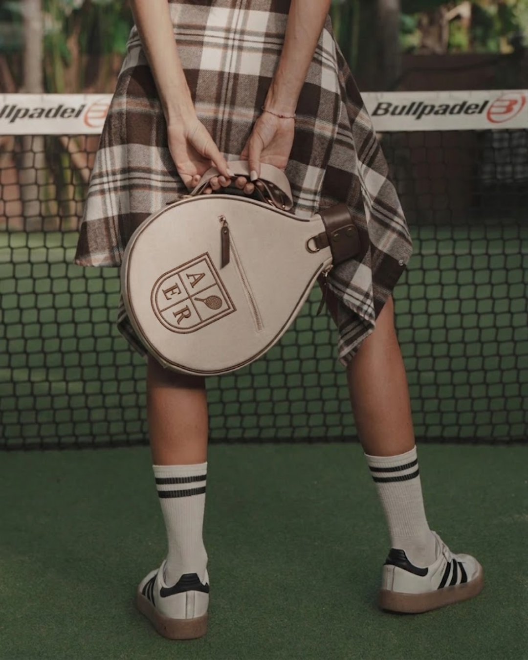 Natural Canvas & Dark Brown Leather Padel Racket Cover