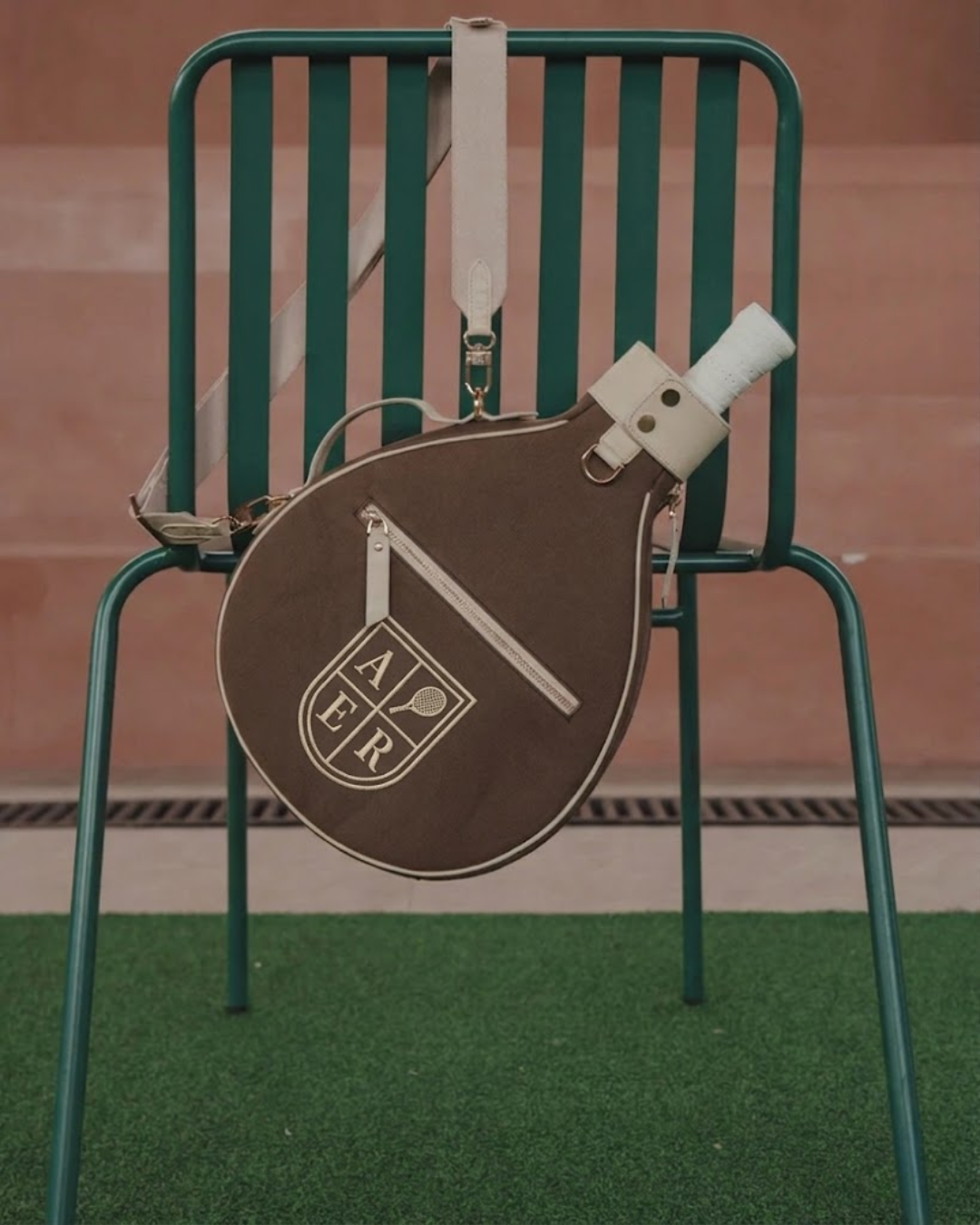 Brown Canvas & Crème Leather Padel Racket Cover