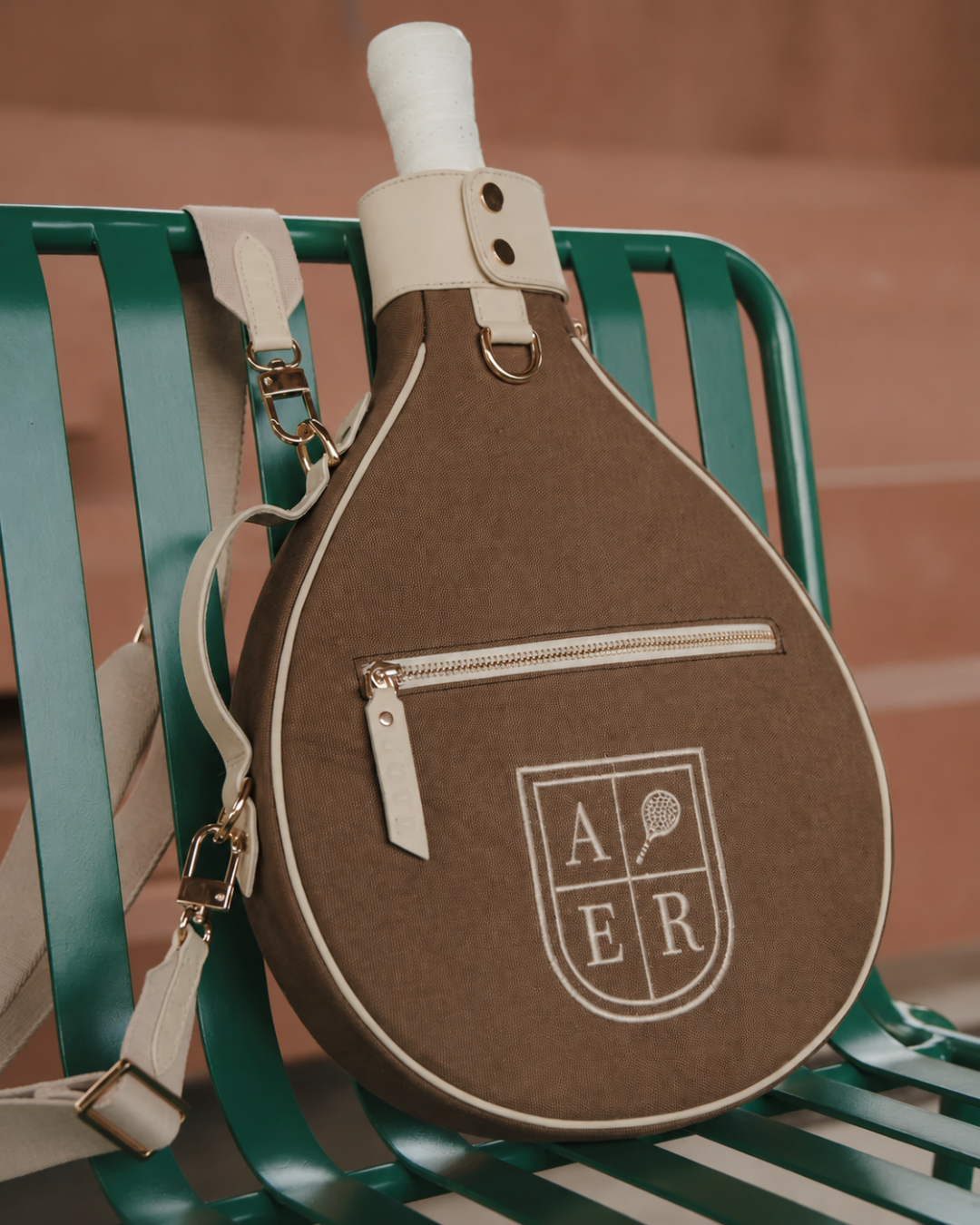 Brown Canvas & Crème Leather Padel Racket Cover