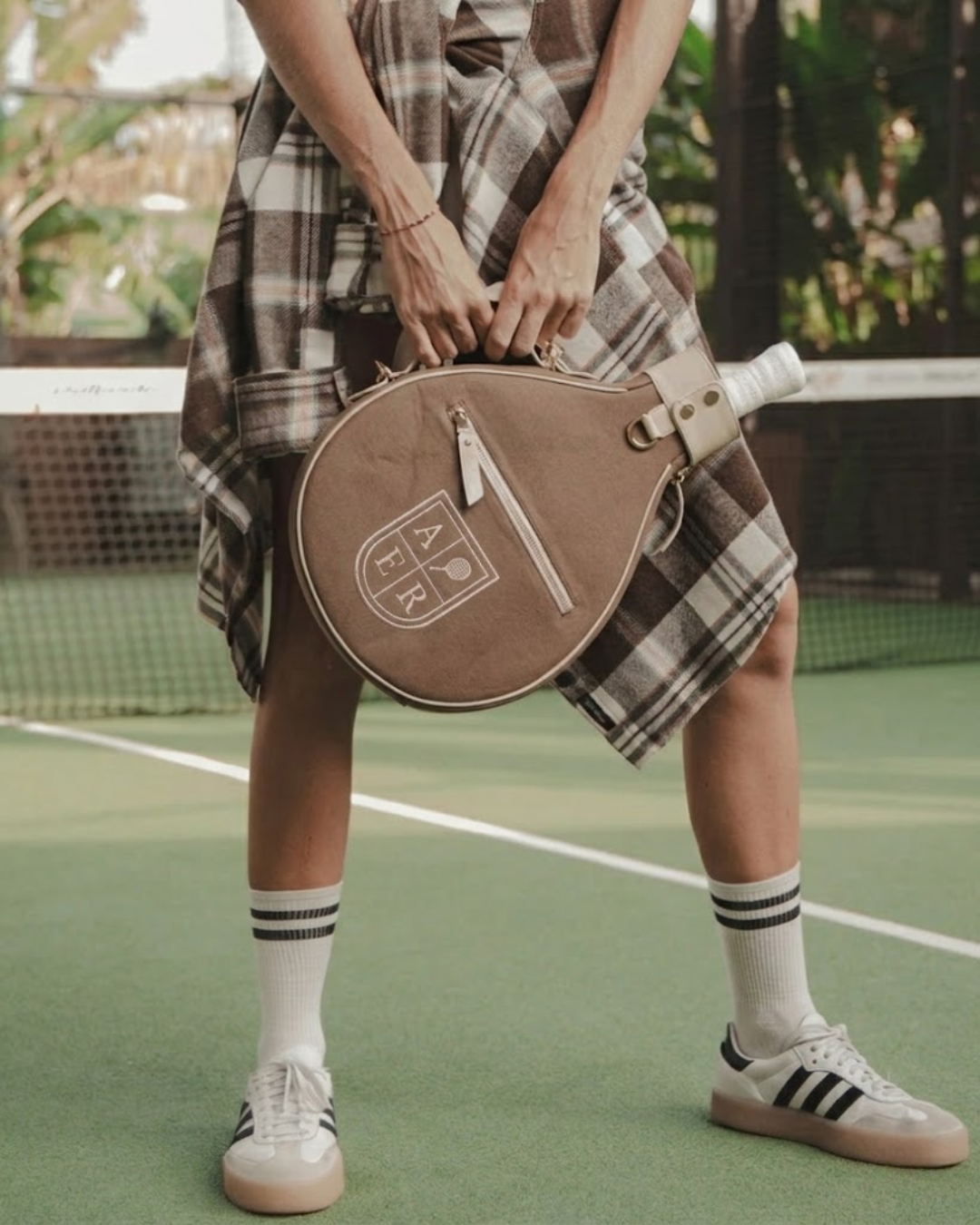 Brown Canvas & Crème Leather Padel Racket Cover