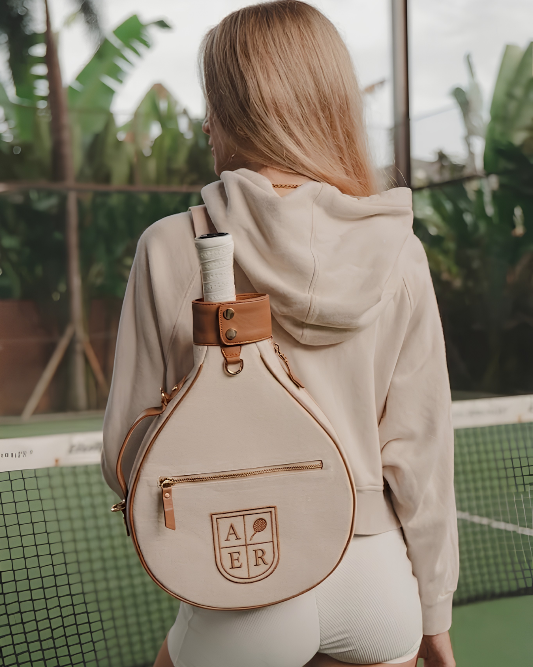 Natural Canvas & Light Brown Leather Padel Racket Cover