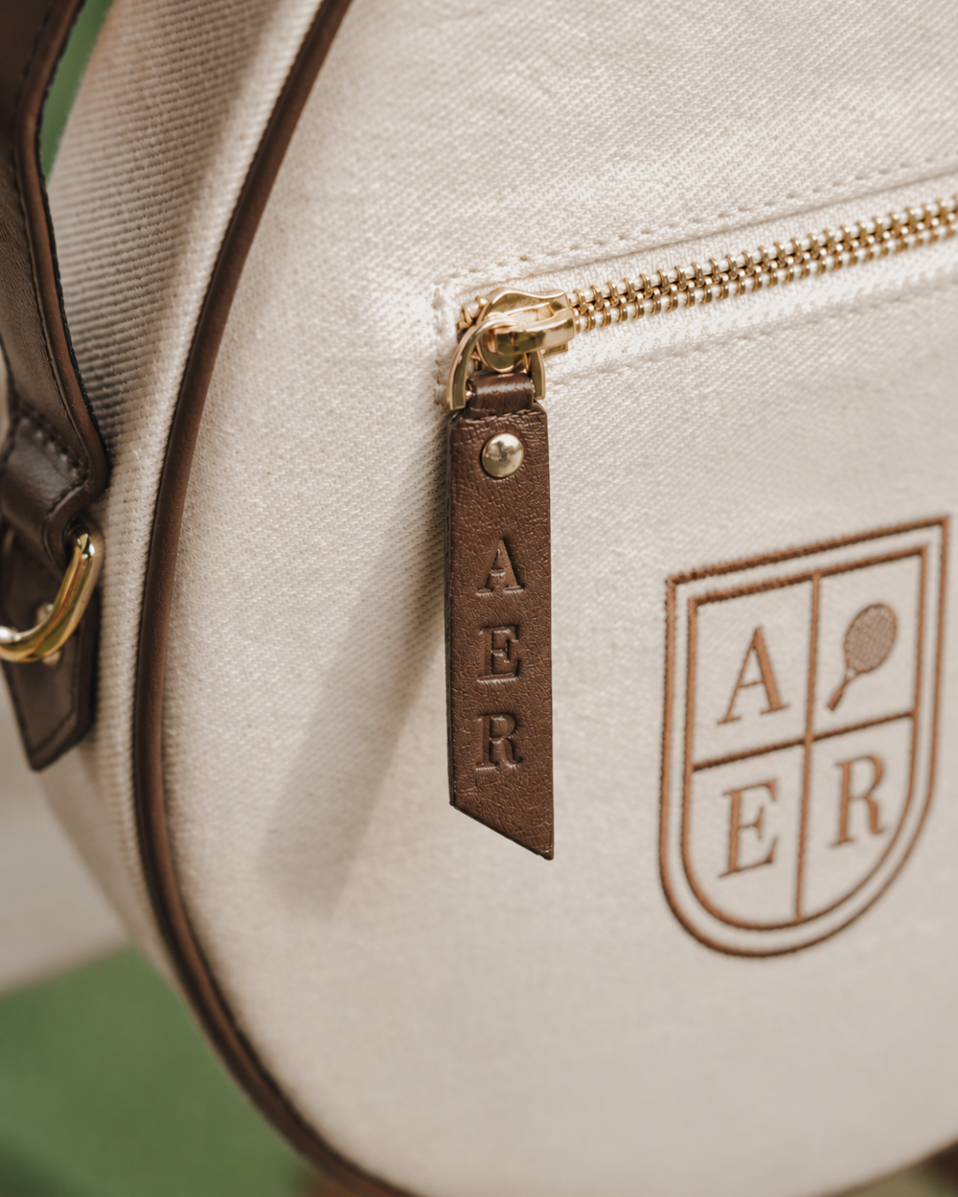 Natural Canvas & Dark Brown Leather Padel Racket Cover
