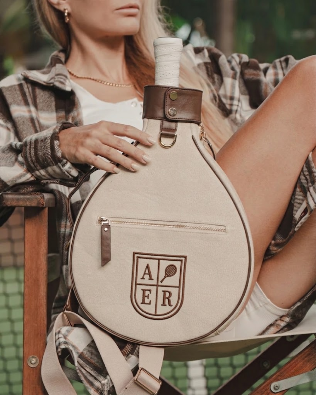 Natural Canvas & Dark Brown Leather Padel Racket Cover